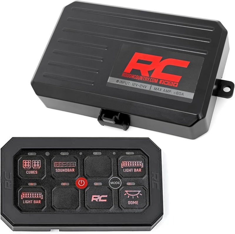 لوحة مفاتيح بلوتوث RGB مضاءة من Rough Country 8Gang نظام ريلاي تحكم عالمي للإضاءة ملحقات الطرق الوعرة للشاحنات والجيب وUTV 60A